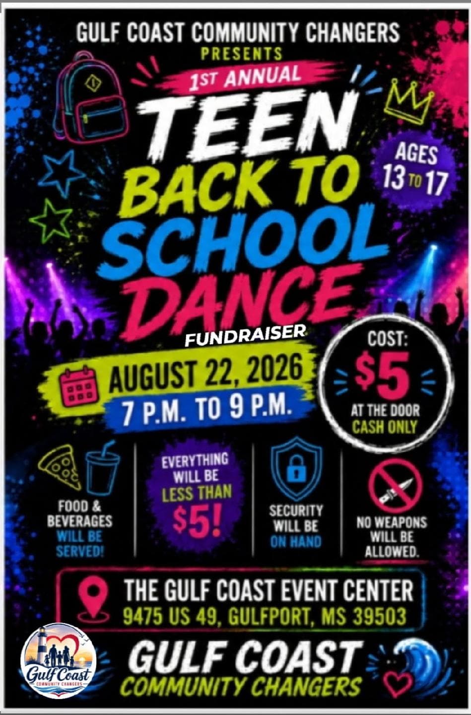 1st Annual Back to School Dance for 13 to 17 event flyer